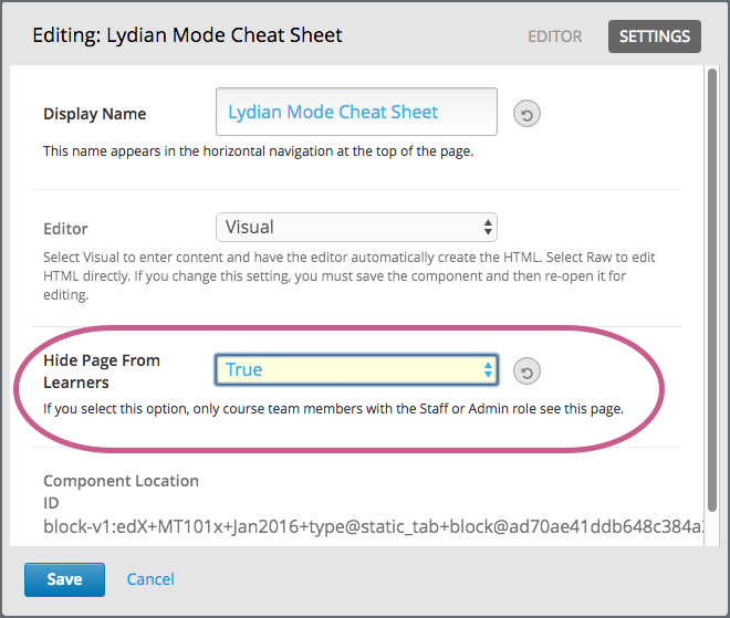 The page editor open with the