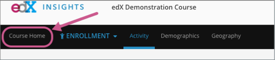 The Insights navigation bar with the Course Home option circled.